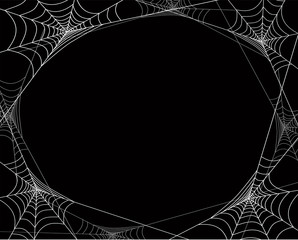 Creepy spider webs frame for Halloween party posters, web banners, cards, invitations.