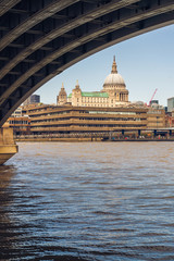 Fototapeta premium St. Paul's Cathedral in London. Photo taken from below Blackfriars Railway Bridge.
