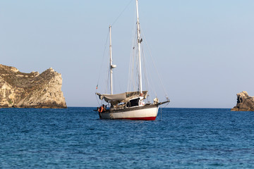 Sailing boat on the remote island of Paalagruža in Croatian Adriatic