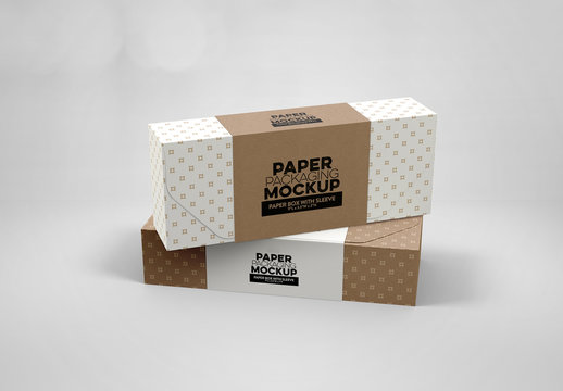 Stacked Paper Boxes with Sleeves Mockup