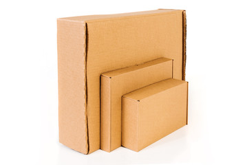 Three empty cardboard box isolated on white background