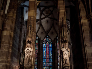 Majestic interiior of Strasbourg Cathedral with no persons inside