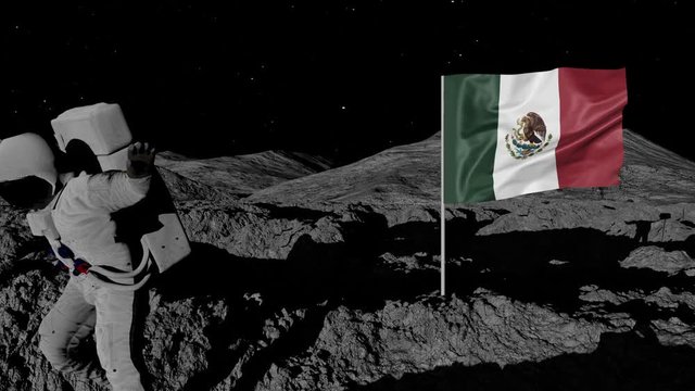 astronaut planting Mexico flag on the moon.