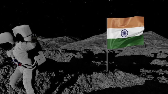 astronaut planting India flag on the moon.