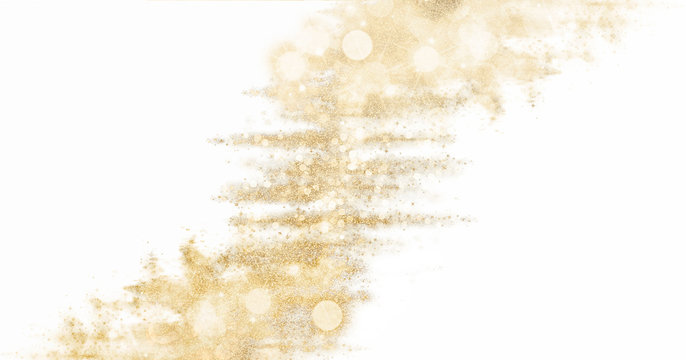 Golden glittering tinsel. Festive shiny sparkles isolated on white background