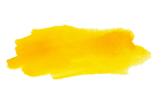 A yellow smear of watercolor on white paper. Yellow paint stain