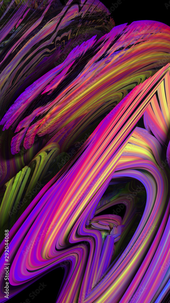 Poster abstract composition randomly twisted multi-colored stripes, 3d graphics