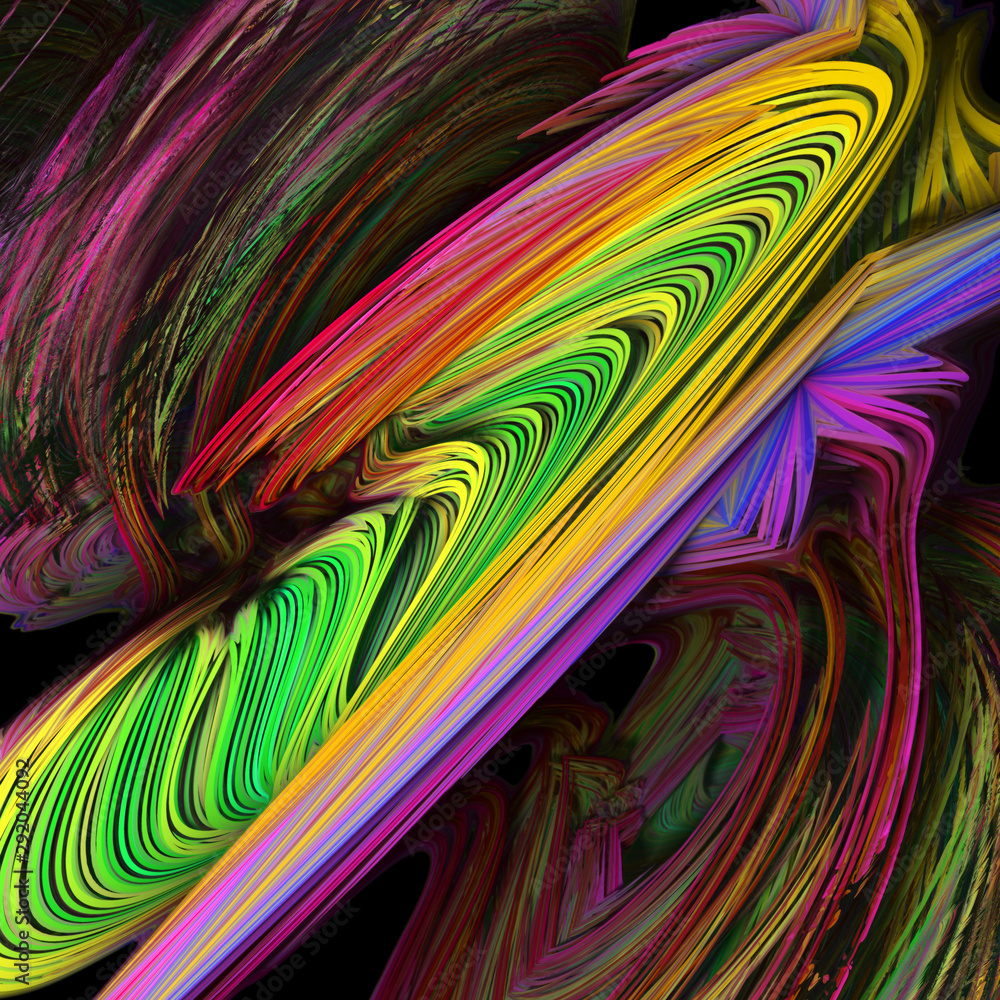 Poster abstract composition randomly twisted multi-colored stripes, 3d graphics