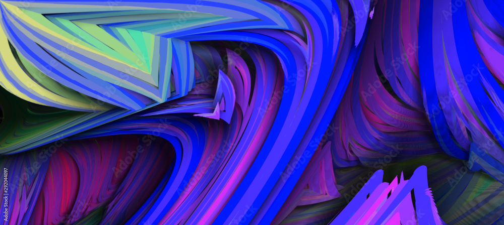 Poster abstract composition randomly twisted multi-colored stripes, 3d graphics
