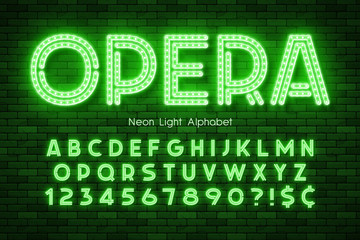 Neon light 3d alphabet, led extra glowing font.