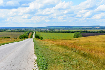 Fototapeta na wymiar road along the fields stretching into the distance