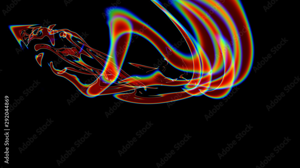 Poster smooth glowing lines on the background of spectral divorces abstract drawing, 3d render