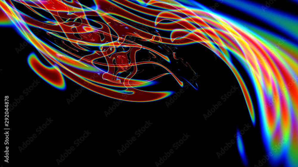 Poster smooth glowing lines on the background of spectral divorces abstract drawing, 3d render