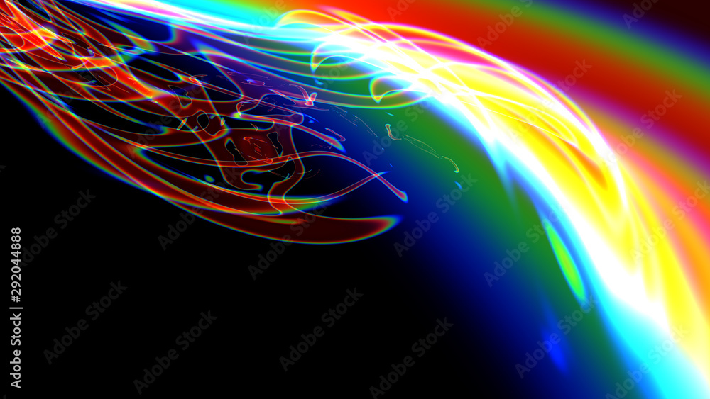 Poster smooth glowing lines on the background of spectral divorces abstract drawing, 3d render