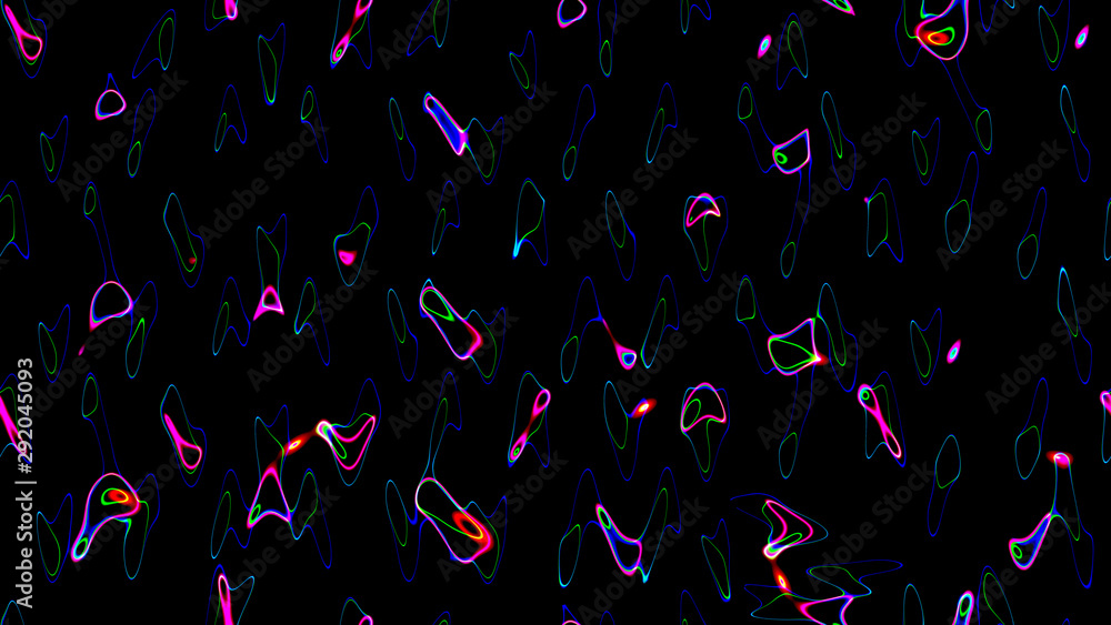 Poster neon smooth thin colorful lines on a dark background, 3d rendering, seamless pattern, fractal, isola