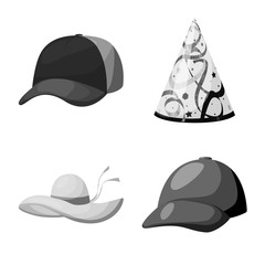 Vector design of hat and helmet symbol. Set of hat and profession stock vector illustration.