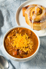Homemade Chili Soup and Cinnamon Roll