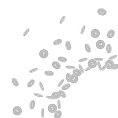 Indian rupee coins falling. Scattered black and wh