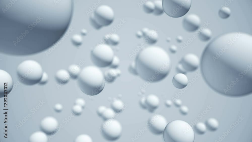 Poster flight through the space with white balloons. abstract 3d geometric background. sphere shapes motion