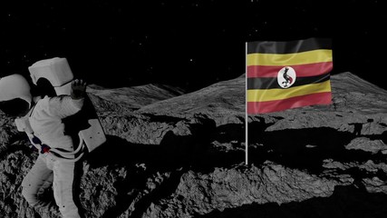 astronaut planting Uganda flag on the moon.