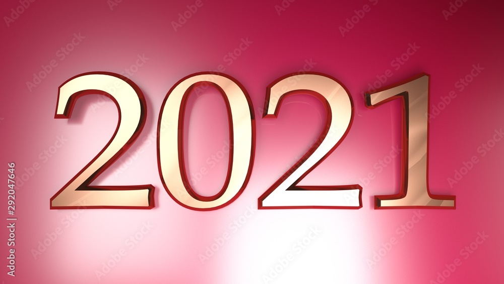 Poster 2021 copper write on metallic red background - 3d rendering illustration
