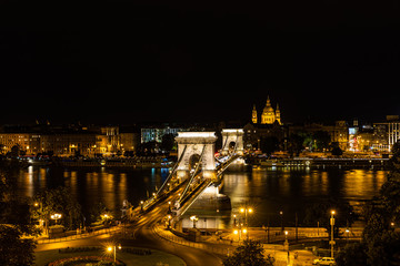 Fototapeta na wymiar Night view of the Szechenyi Chain Bridge over the River Danube in Budapest, Hungary