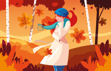 woman with hat in autumn landscape