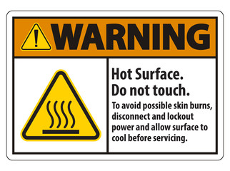 Hot Surface, Do Not Touch, To Avoid Possible Skin Burns, Disconnect And Lockout Power And Allow Surface To Cool Before Servicing Symbol Sign Isolate On White Background,Vector Illustration