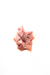 Sous vide raw tuna  ready to be cooked with a rooner, top view, flatlay on a white  background