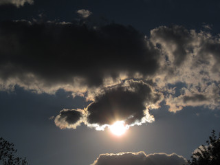 Fototapeta na wymiar dramatic sky with clouds sun