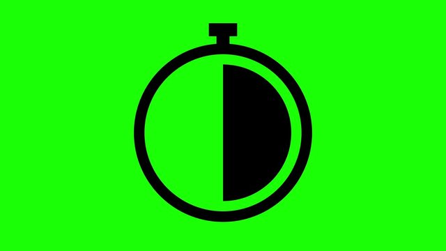 Flat design analog stopwatch icon on green screen.Time transition on the chronometer represented in black color. Empty to full. Timer sign  on chroma key background. Clock symbol animation in 4k