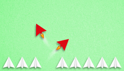 little airplanes and a red one symbolizing leadership