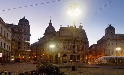 Fototapeta na wymiar Piazza De Ferrari at dusk, Genoa, Italy