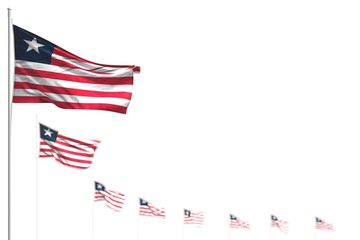 nice Liberia isolated flags placed diagonal, image with soft focus and space for your content - any occasion flag 3d illustration..