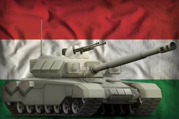 heavy tank on the Hungary national flag background. 3d Illustration