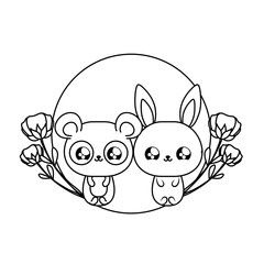 cute rabbit with panda bear baby animals kawaii
