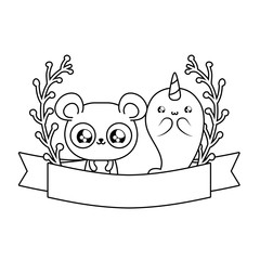 cute narwhal with panda bear baby animals kawaii © djvstock