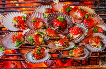 Cooking bbq scallop seashell mussel oyster Sea Food
