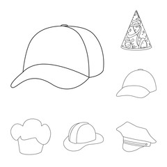 Vector design of headgear and napper icon. Set of headgear and helmet stock symbol for web.
