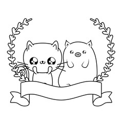 cute cat with piggy baby animals kawaii