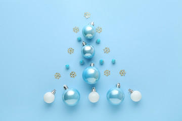 Beautiful Christmas composition on color background