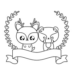 cute reindeer with raccoon baby animals kawaii