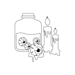 silhouette of jar with eyes scary with icons of halloween