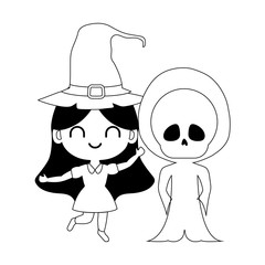 silhouette of children disguised on white background