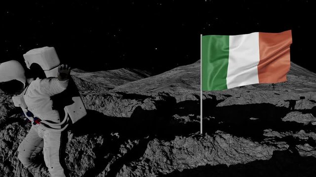 astronaut planting Ireland flag on the moon.
