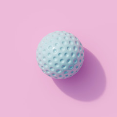 blue color golf ball color isolated on purple color background. minimal sport idea. 3D render.