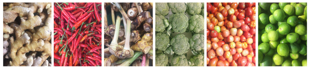 Set of various vegetables including on white background