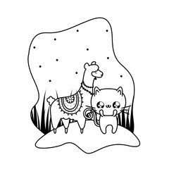 cute alpaca with cat animals baby kawaii