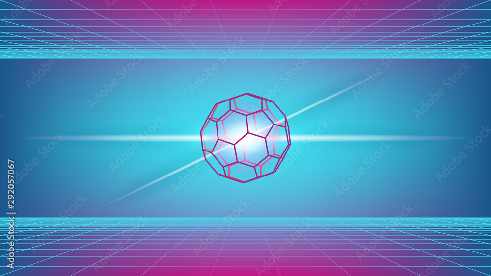 Poster synthwave style background. retro futuristic backdrop with two perspective grids. outline 3d polygon