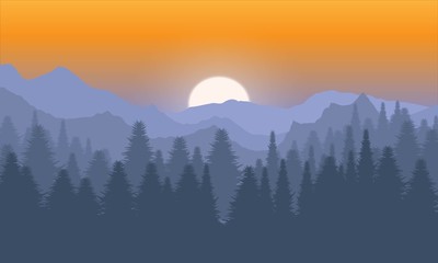 Nature Landscape of Mountain with Sunset Background